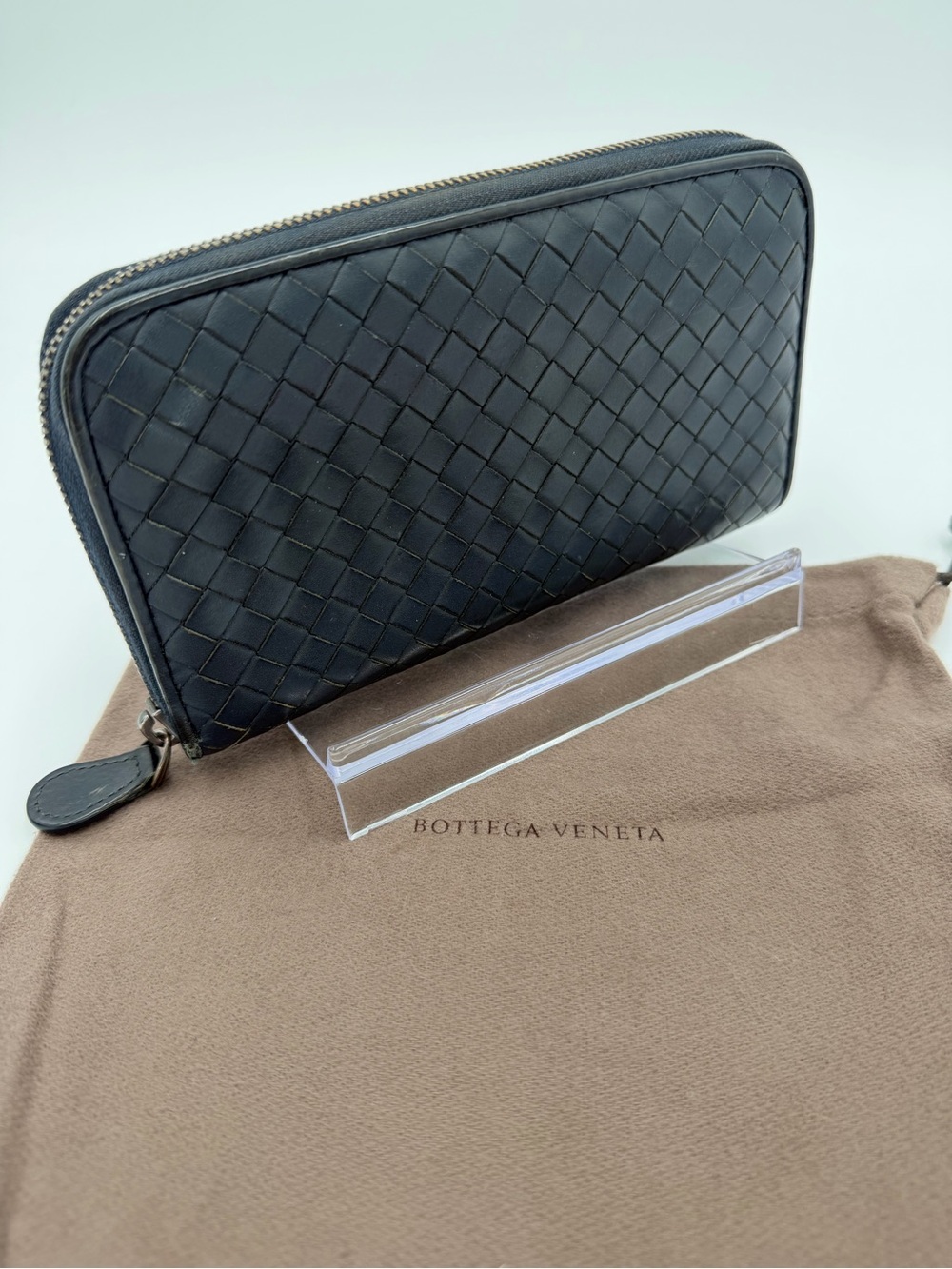 Bottega Veneta Navy Zip Around Woven Leather Wallet💙